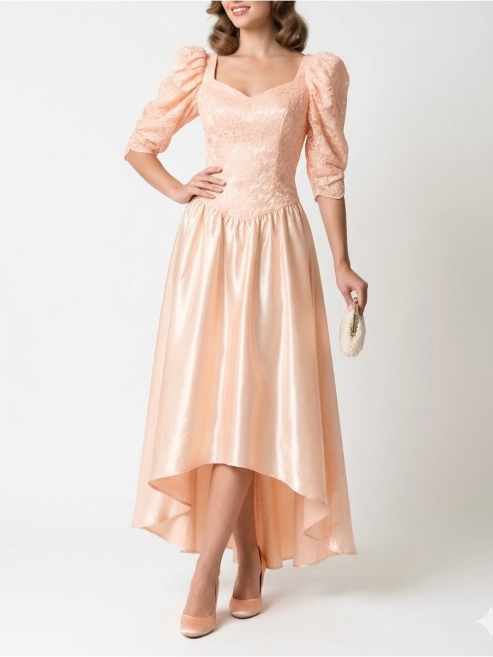 Vintage Lace & Satin Maxi Dress Size 10 M Romantic Formal Evening Gown